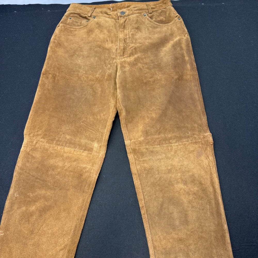 Vintage Tan Suede Leather High Waisted Straight Leg Western Pants Brown 8 - Picture 8 of 8